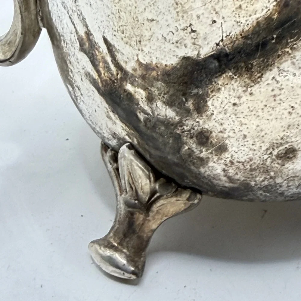 Vintage Silver Plated Coffee Pot‎ Footed Tea Pot Ornate Hinged Lid Tarnished